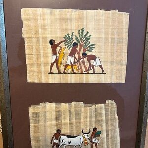 Egyptian Papyrus Art with Figures and Bull